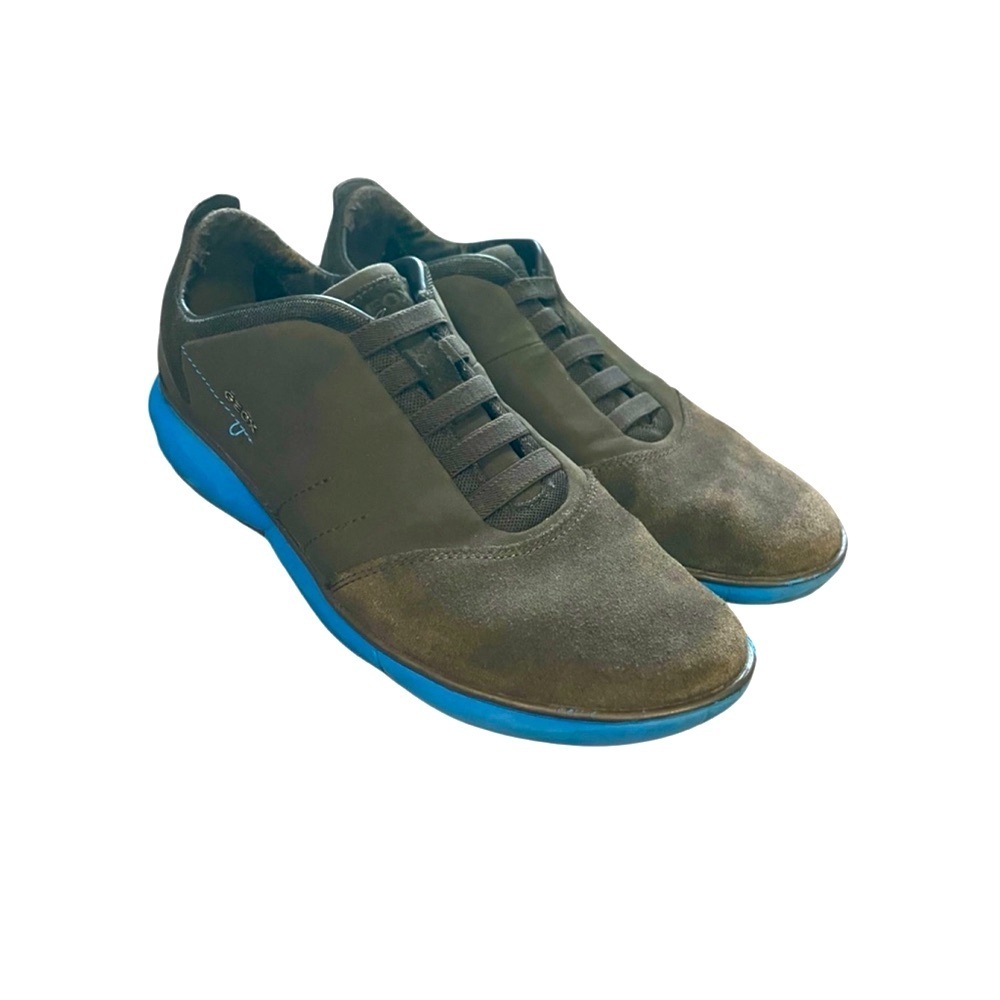 Geox U Nebula B Gray Brown Turquoise Respira Suede Lace Up Euro Sneakers 9